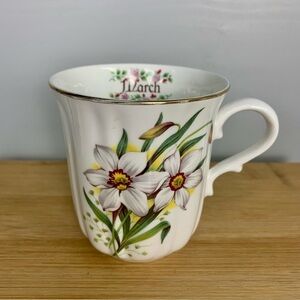 Vintage “March” Floral Bone China Mug with Gold Accents